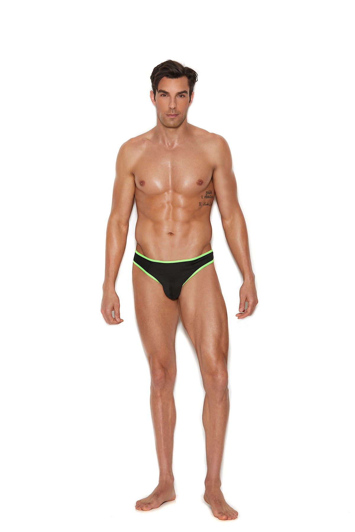 Men's Thong with Neon Green Trim - front view