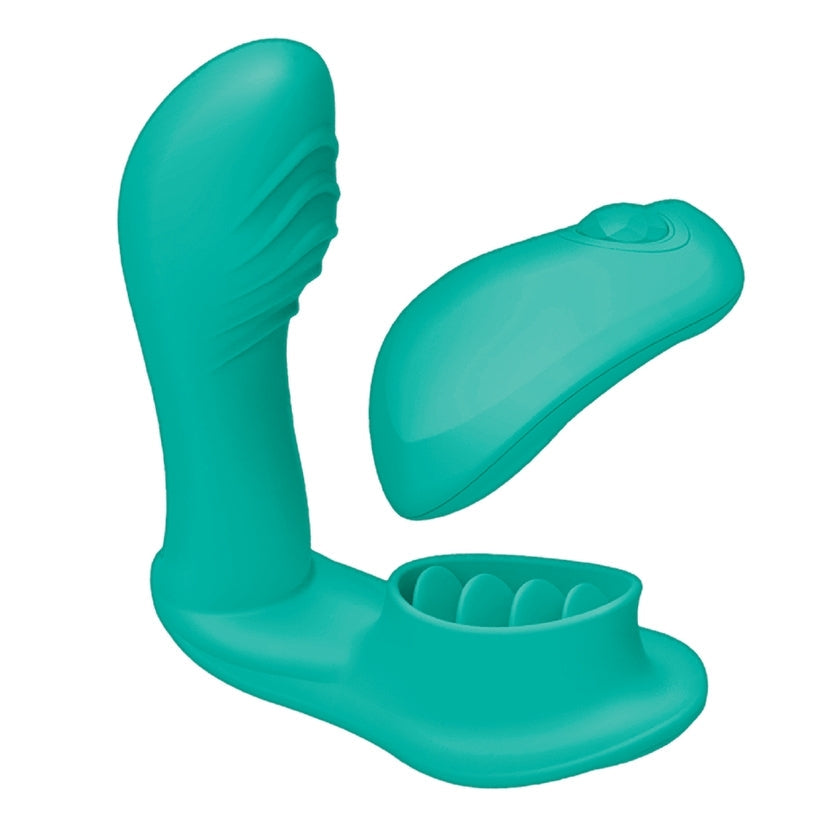 Turquoise silicone butt plug on a white background
