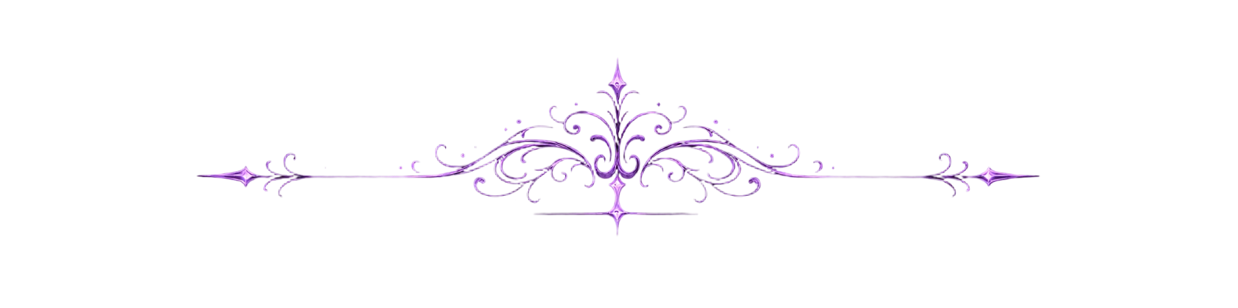 A decorative horizontal line divider with ornate purple filigree and flourishes on a plain white background.