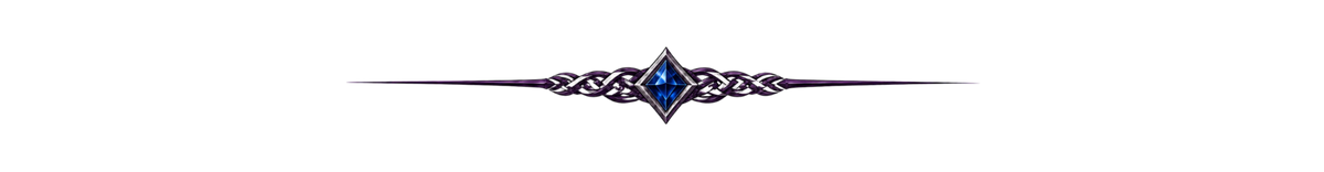 A decorative horizontal divider or banner with a central blue gemstone and intricate dark metal filigree on a plain white background.