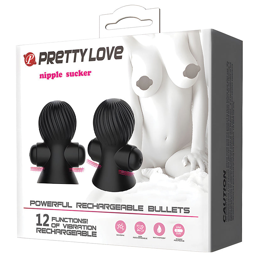 Pretty Love Rechargeable Nipple Suckers - Black - Toys Nipple - Lady Sif’s Den