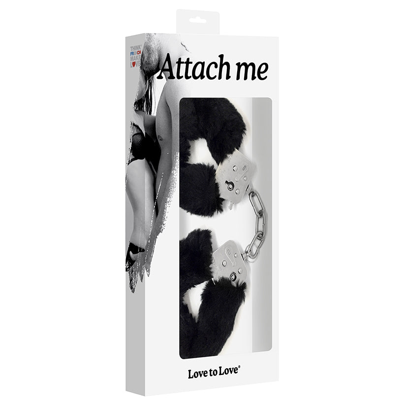 Love To Love Attach Me Faux Fur Handcuffs - Black - Bondage & Fetish - Lady Sif’s Den