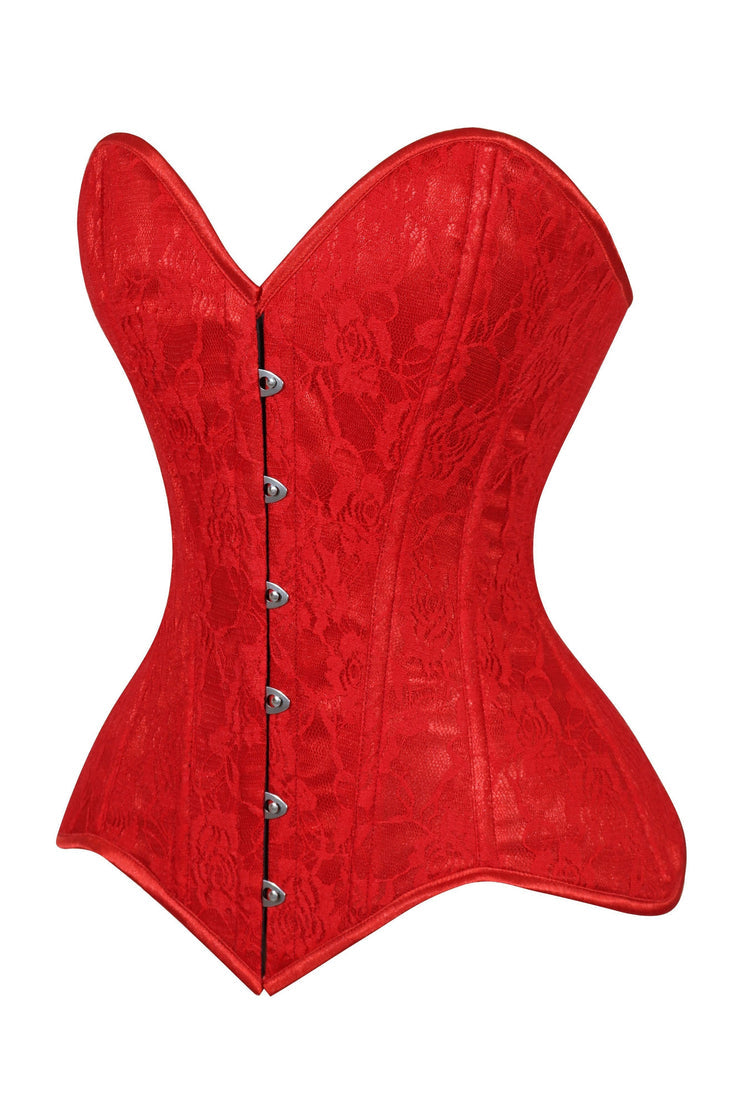 Red corset with floral pattern on a white background