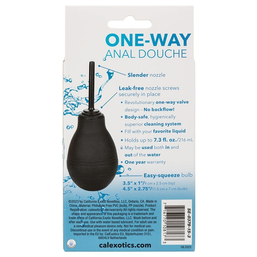 Packaging of a One-Way Anal Douche with product details on a white background
