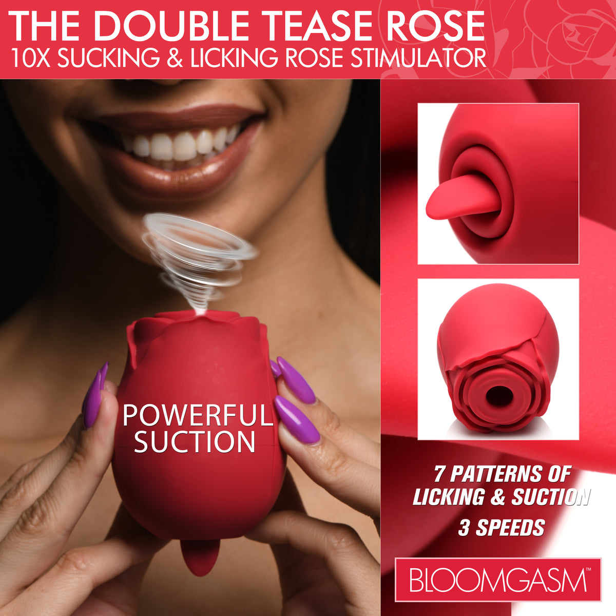 Double Tease Rose sucking and licking silicone stimulator