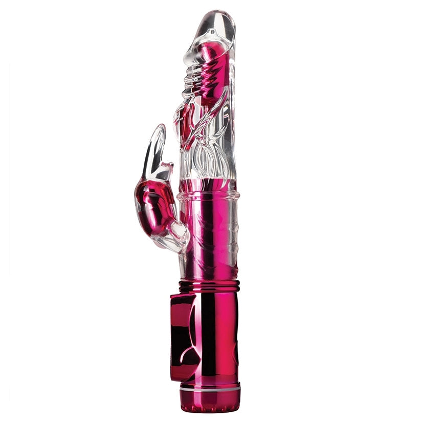 Pink and clear decorative item on a white background