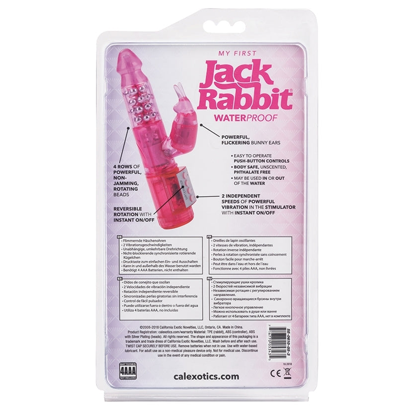 Pink 'Jack Rabbit' product packaging with text on a white background