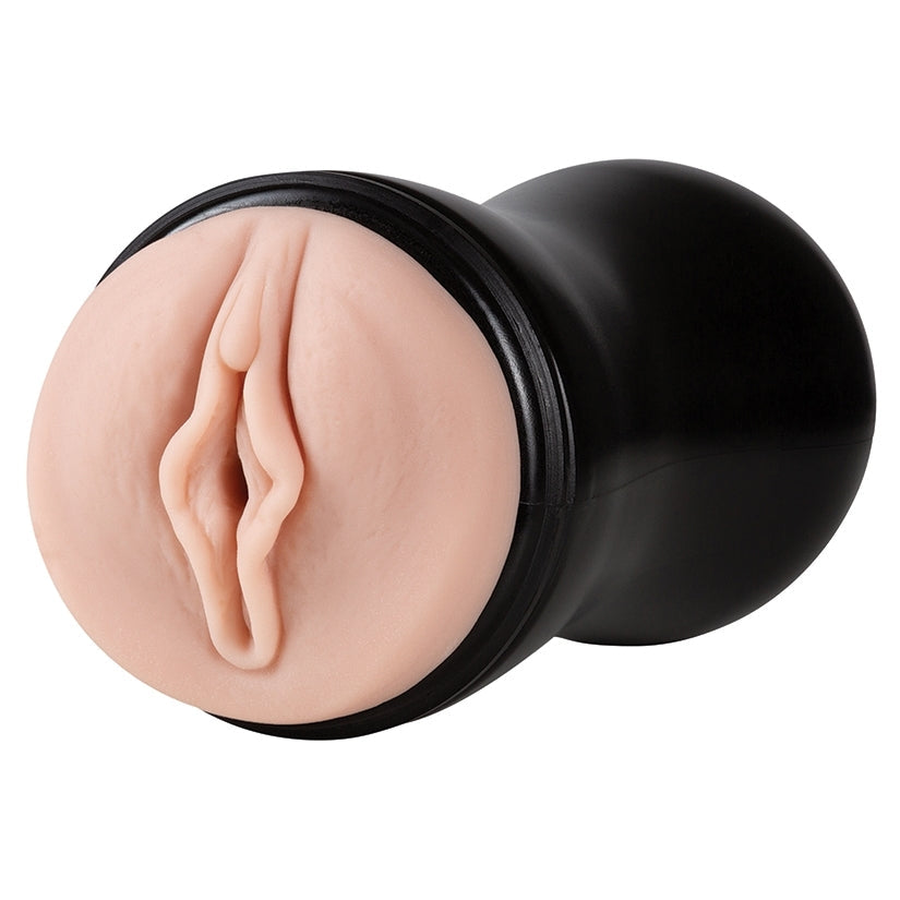 Cosmetic container shaped like an ear with a black lid on a white background